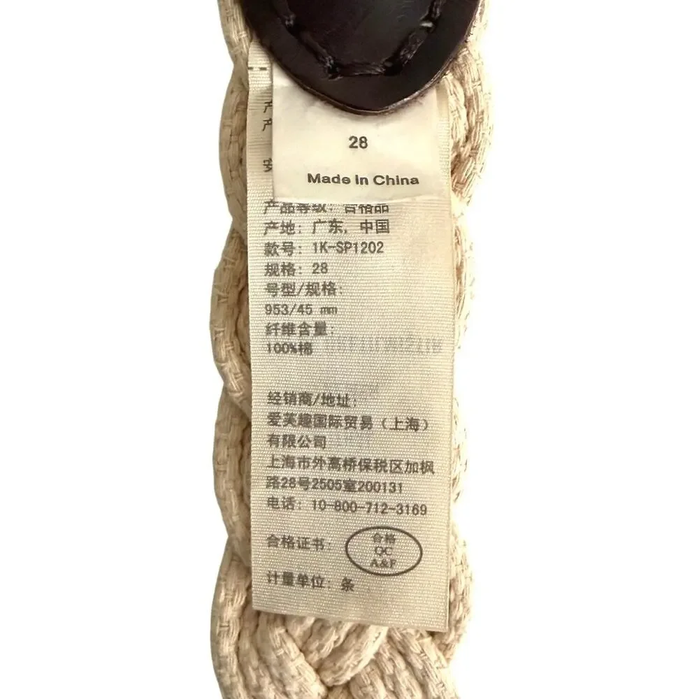 Abercrombie & Fitch woven cotton rope belt featuring brown leather size 28